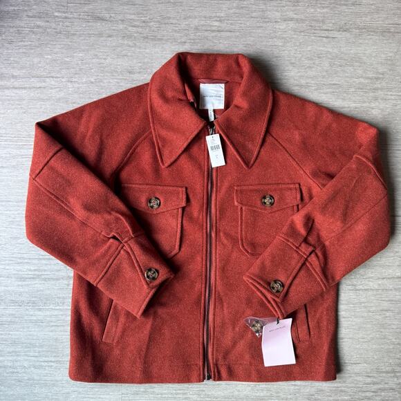 Avec Les Filles Felted Zip Shacket Shirt Jacket L Rust Full Zip Pockets Collared - Picture 1 of 7